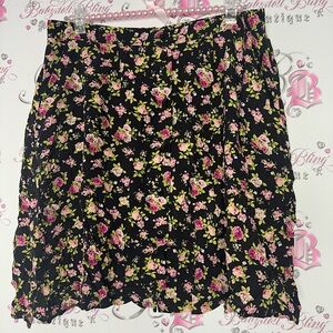 Plum skirt with flowers floral buttons black green pink mini skirt cute garden